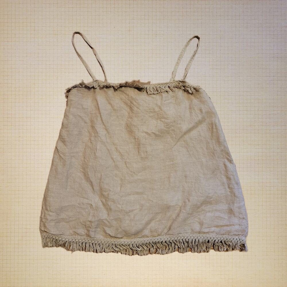 Francesca Bettini, Small |  Linen Cami Top Tan Boho Fringe Womans